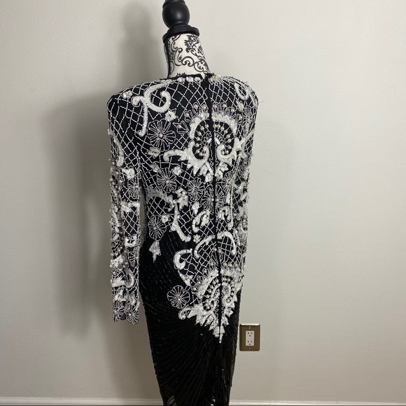Vintage Negpal Silk Beaded Sequin Midi Dress S - Picture 12 of 16